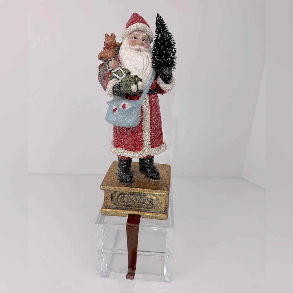 Molbaks Santa Stocking Holder Holiday Decor Mantel Sitter 10”Tall Without Hook